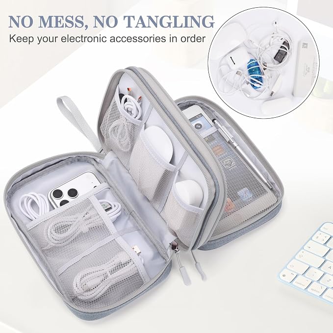 FYY Electronic Organizer, Travel Tech Pouch Bag, Light Grey | Wrist Strap - Image 5