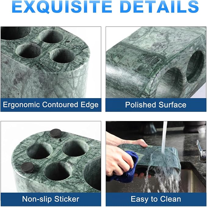 BCS Toothbrush Holder for Bathrooms, 6 Slots Marble Toothbrush Organizer - Image 4