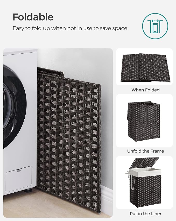 SONGMICS Laundry Hamper with Lid, 23.8 Gal Synthetic Rattan - Image 8