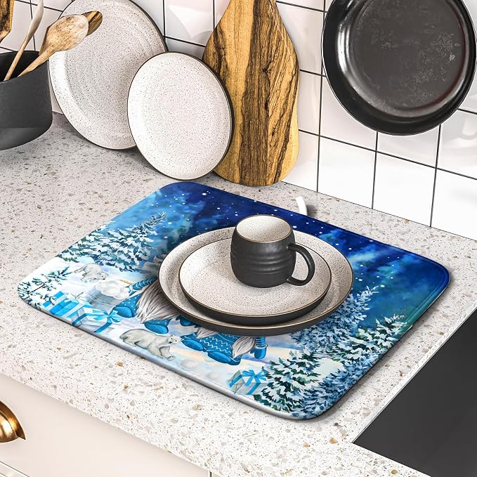 Winter Blue Gnome Dish Drying Mat - Image 5