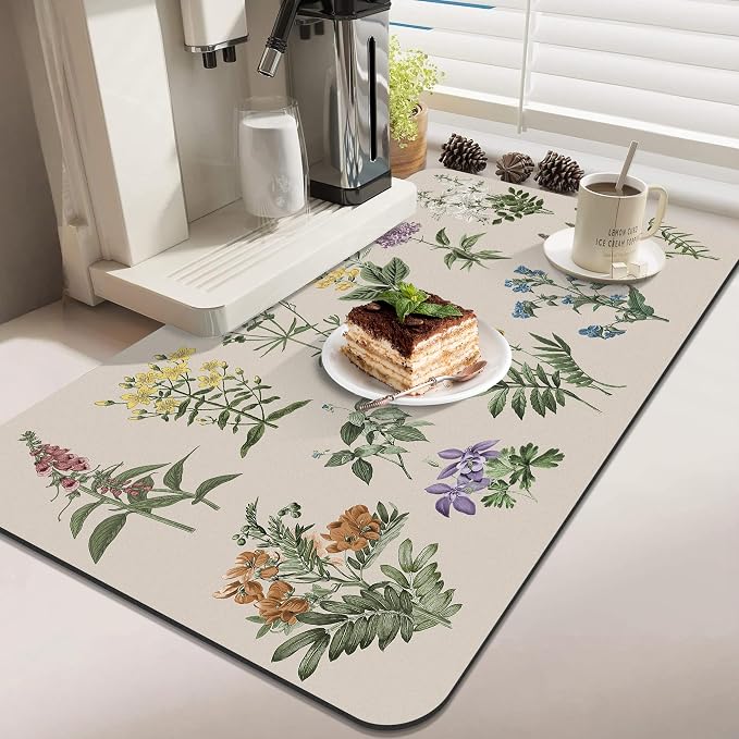 LOKHOM 17"x28" Dish Drying Mat，Vintage Sage Flower Herb Coffee Mat | Ultra - Image 4