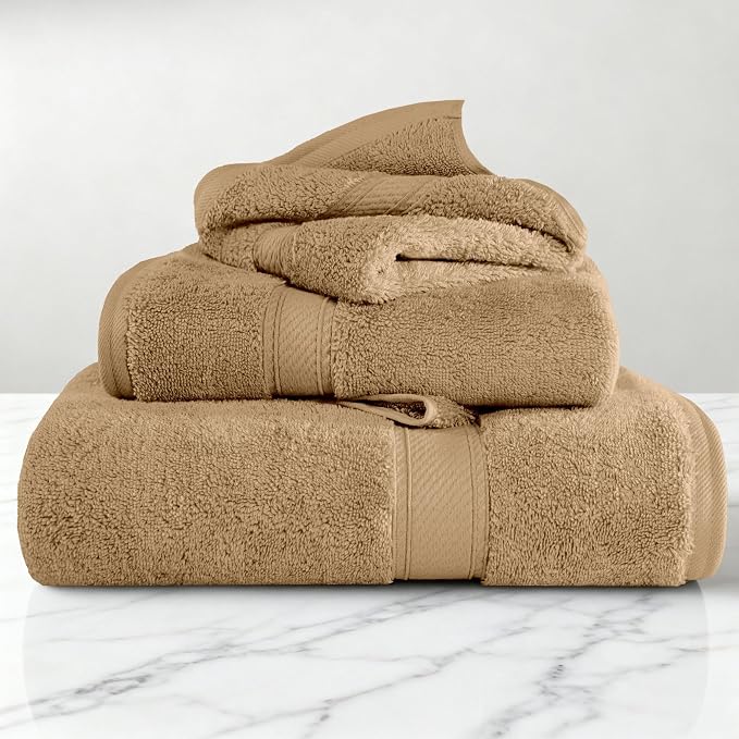 SUPERIOR Egyptian Cotton Ultra Plush & Absorbent, 3 Piece Set, Toast | Quick Dry - Image 2