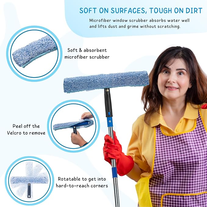 Window Squeegee with Scrubber for Home and Outdoor Glasses Cleaning, 6 Ft Long - Image 4