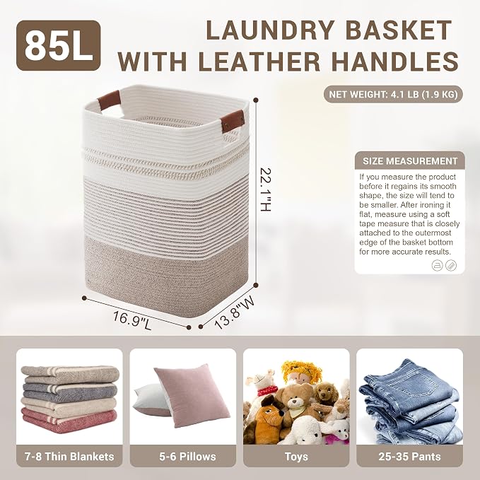 85L Tall Woven Laundry Basket Hamper - Image 2