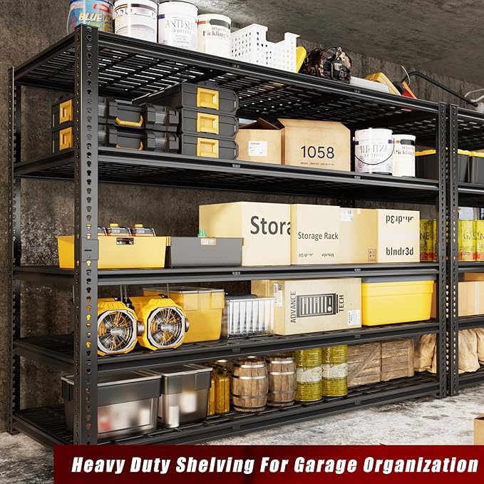 60" W Garage Shelving Heavy Duty, 5-Tier Storage Shelves, 3030LBS Adjustable Metal Shelving Units for Basement, Kitchen, Commercial, Warehouse,Pantry, Black