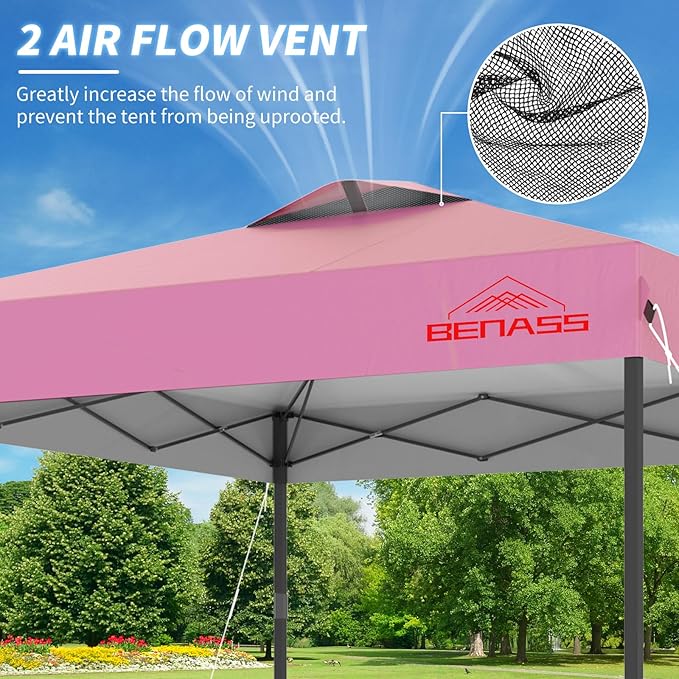 8x8 Pop Up Canopy, Easy Up Canopy Tent, Heavy Duty Tents for Parties, One Person Set Up Event Tent, Pink