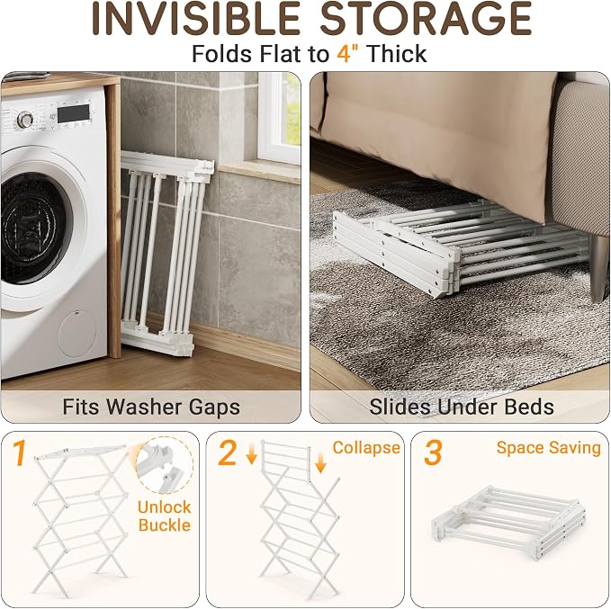 Foldable Clothes Drying Rack, Reinforced Joints, rustproof carbon steel - Image 3