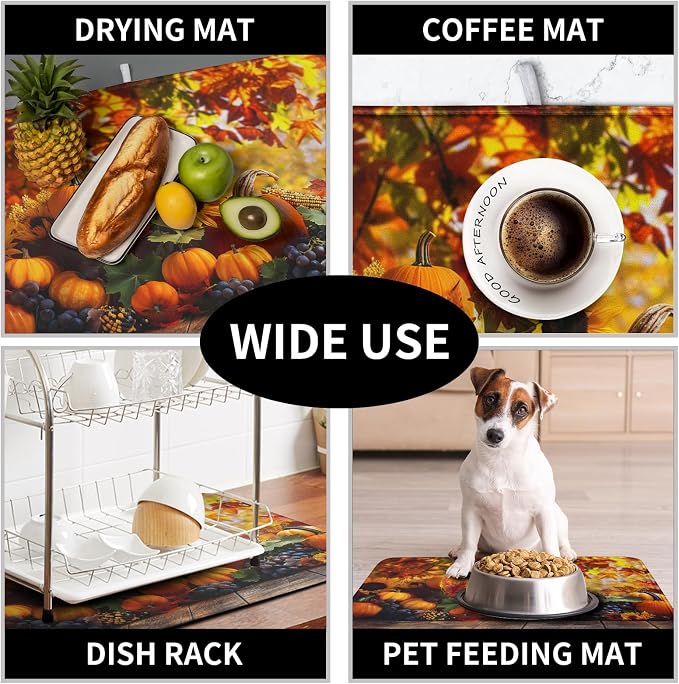 Fall Dish Drying Mat Autumn Harvest Pumpkin Maple Leaf Sunflower Drying Mats - Image 7