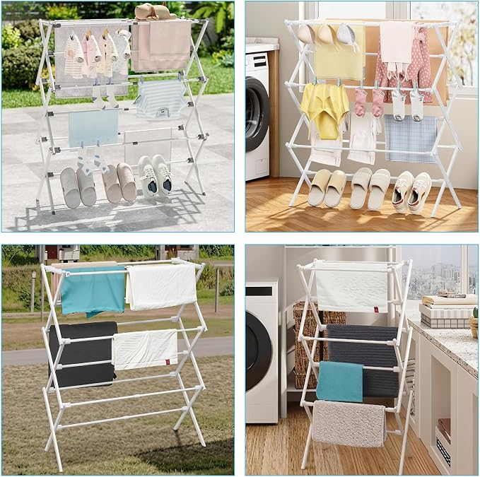 3-Tier Foldable Clothes Drying Rack Adjustable, Laundry Drying Rack Collapsible - Image 6