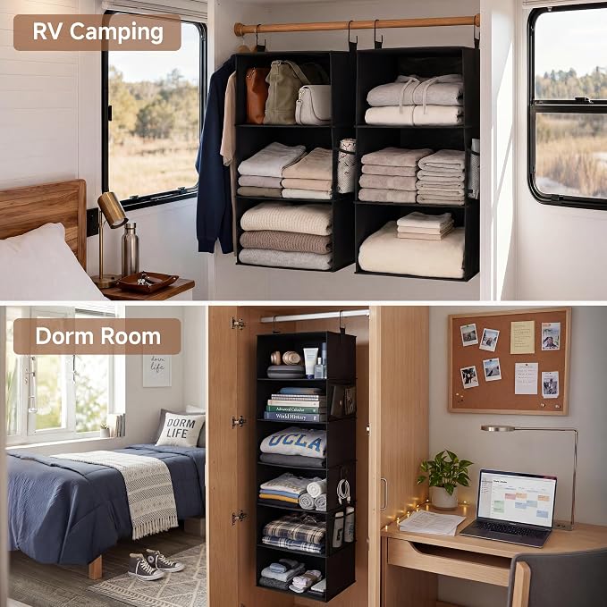 StorageWorks Hanging Closet Organizer 6-Shelf, Jumbo Separable Two 3 Shelf - Image 9