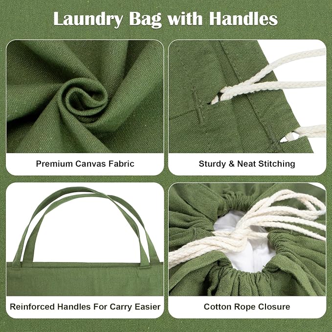 Canvas Laundry Bags with Handles & Square Base 16"Wx16"D x27.6"H - Image 5