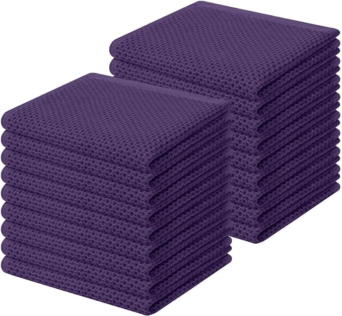 Homaxy 100% Cotton Waffle Weave Kitchen Dish Cloths 18-Pack, Eggplant | 12 x 12 by Homaxy