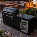 82 Inch Natural Gas Outdoor Kitchen Island with Grill - 6-Burner 85000 BTU, Height-Adjustable Infrared Rear Burner, Built-in Sink/Refrigerator/Wine Cooler, Granite Countertops & Rotisserie Kit