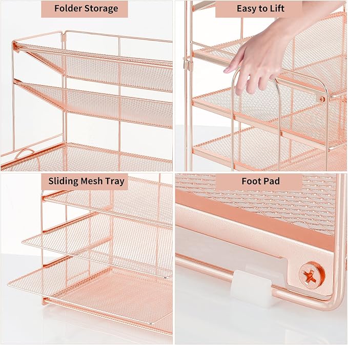 OPNICE Desk Organizer, 6-Tier Paper Organizer Letter Tray, Rose Gold | Desk - Image 4