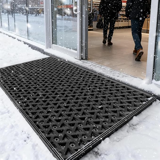 LUMI Outdoor Doormat 24x36, Front Door Mat Outside Entrance, Heavy Duty Rubber Welcome Exterior Door Mat Non Slip Waterproof, Outdoor Rubber Mats with Drainage Holes, Easy Clean Entryway Mats, Grey