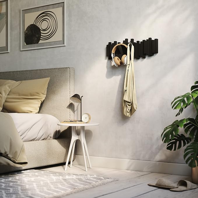Umbra Sticks Wall Mount Coat Rack, 5 Hook Retractable Pegs, sculptural modern - Image 9