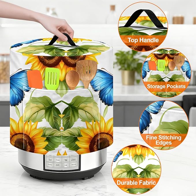 Kitchen Appliance Accessories Dust Cover for 3-6-8 Quart Instant Pot, Pressure Cooker, Air Fryer & Crock Pot,Decorative Appliance Cloth Cover with Top Handle & Storage Pockets (Yellow, 3 Quart)