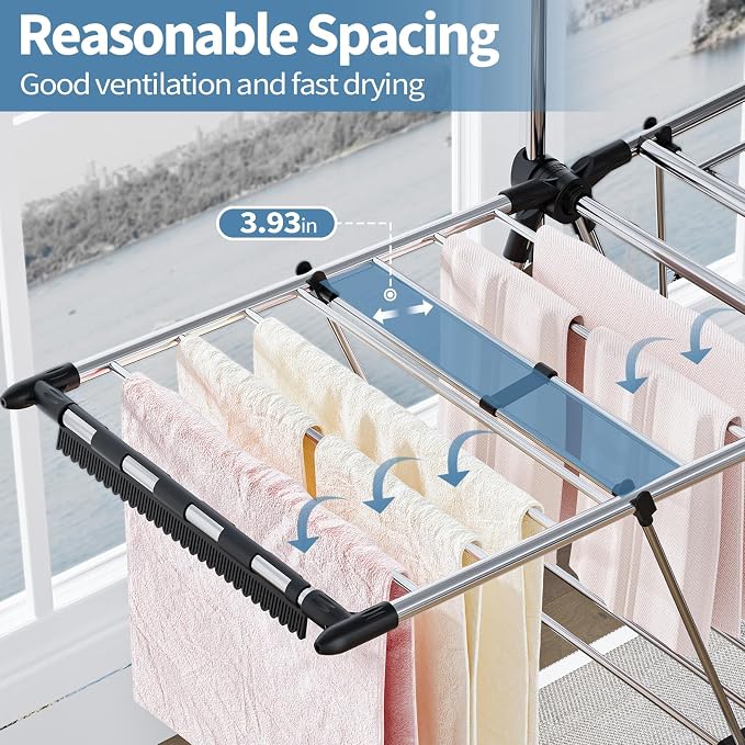Clothes Drying Rack with High Hanger, 3-Level Drying Racks | Foldable Laundry - Image 3