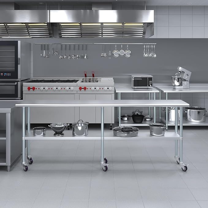 AmGood 96" Long x 18" Deep Stainless Steel Table with Casters