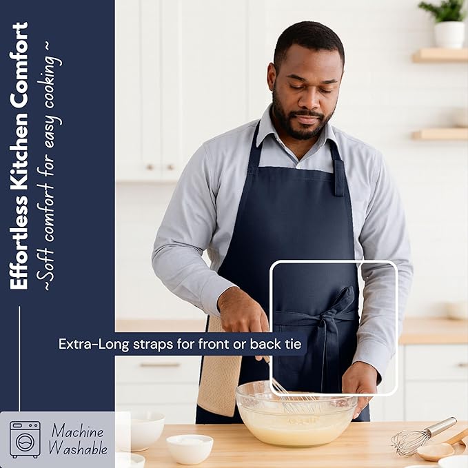 Native Fab Kitchen Apron 2 Pack - 100% Cotton Adjustable, Durable Apron with Pockets, Perfect for Cooking, Baking, Grilling