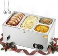 WILPREP Commercial Food Warmer with Two 1/3 & Two 1/6 Pans, 1500W Countertop Electric Warmer, 86-185°F Adjustable Temp Control, Stainless Steel Buffet Bain Marie