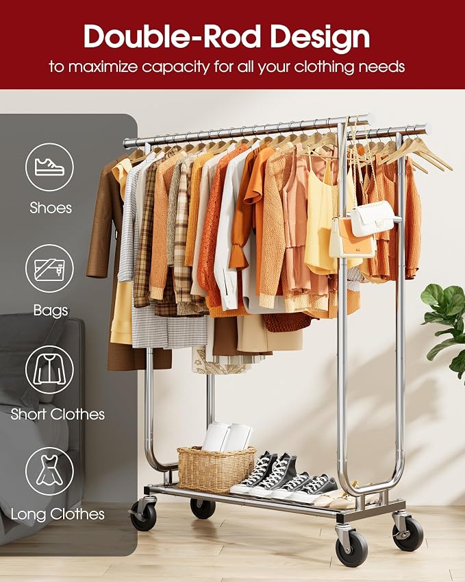 Sakugi Heavy Duty Stainless Steel Rolling Clothes Rack - Image 5