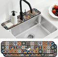 2 Pcs Kitchen Sink Splash Guard Faucet Mat Colored Bohemian Tiles Pattern by CONCHLERY%E6%97%97%E8%88%B0%E5%BA%97