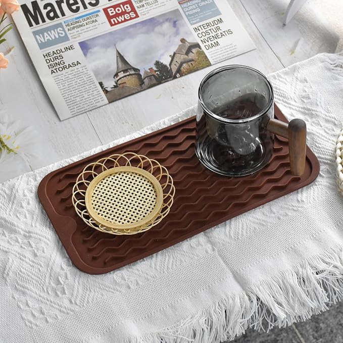 Silicone Dish Drying Mat, Non-Slip Easy Clean Sink Mat, Hangable & Roll-Up - Image 5
