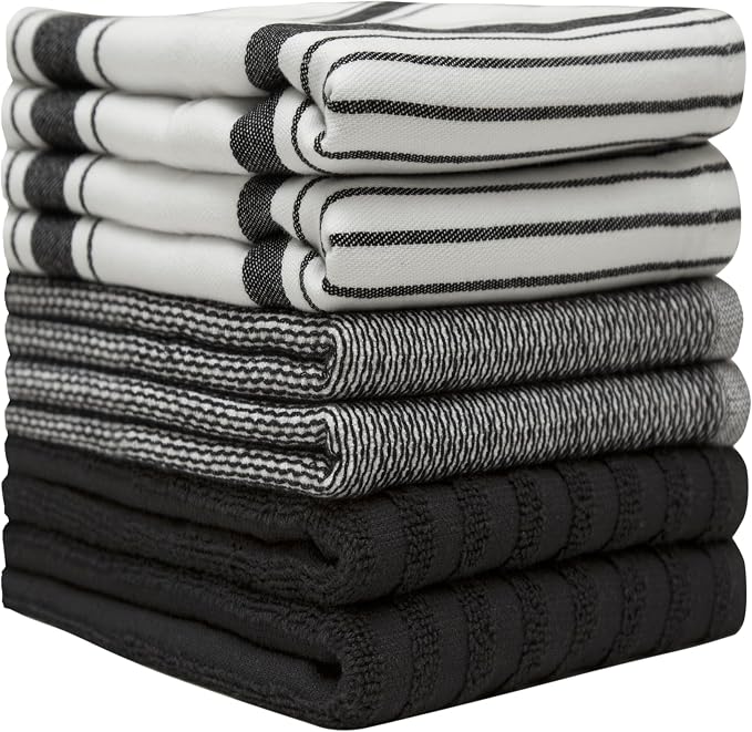 Premium Kitchen Towels 6 Pack 100% Cotton 20"x28" Dish Towels Black Striped - Image 2