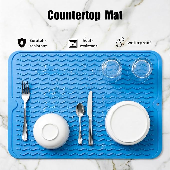 MicoYang Silicone Dish Drying Mat — Quick-Dry Ridges Counter & Sink Pad - Image 3
