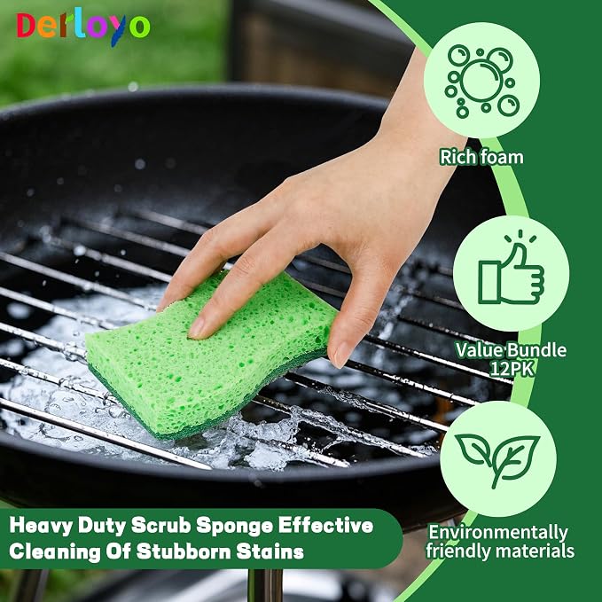 12 Count Heavy Duty Scrub Dish Sponges, Long Lasting, Dual Sided, - Image 3