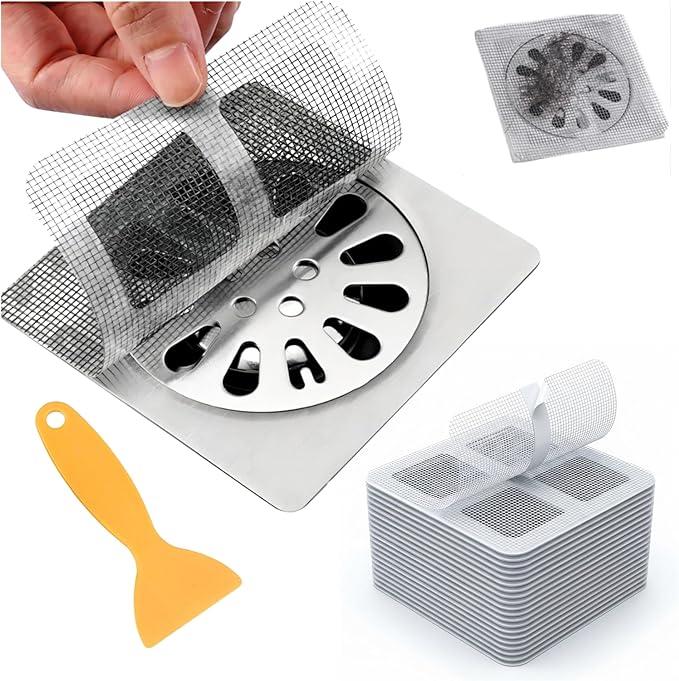 100 Pack Square Disposable Shower Drain Hair Catcher Stickers | Waterproof by Unknown