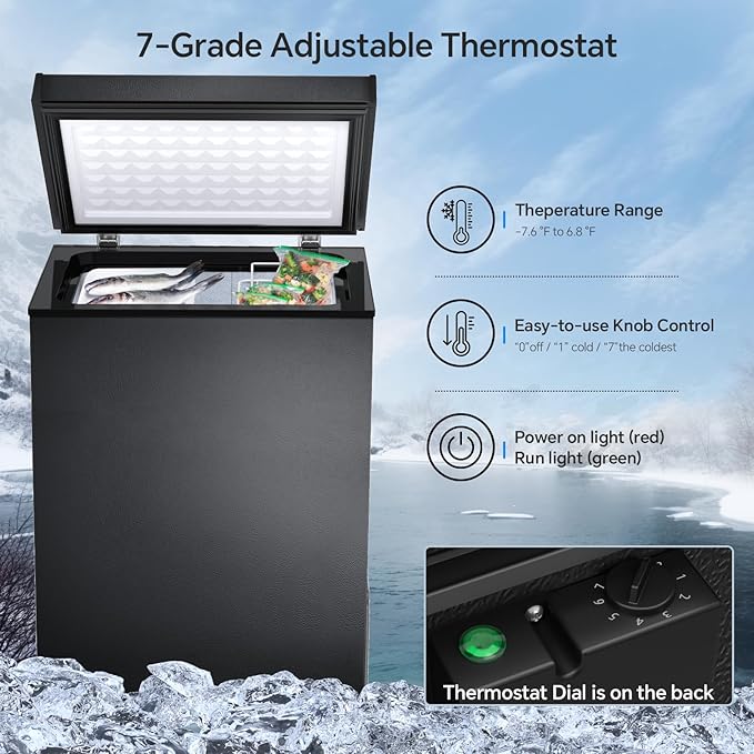 Kismile 2.8 Cubic Feet Chest Freezer with Removable Basket Free Standing Top Open Door Compact Freezer with Adjustable Temperature for Home/Kitchen/Office/Bar