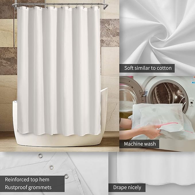 ALYVIA SPRING 72x76 Long Waterproof Fabric Shower Curtain or Liner White - Image 3