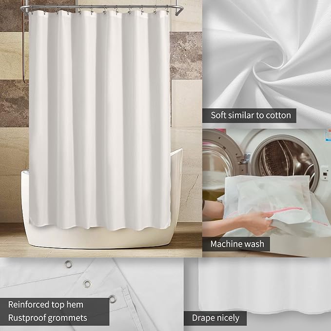 ALYVIA SPRING 72x74 Long Waterproof Fabric Shower Curtain or Liner White - Image 3