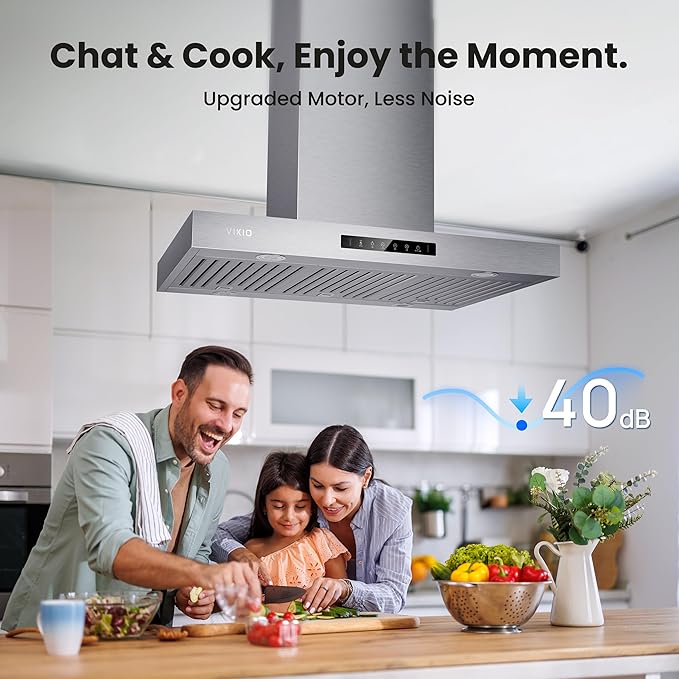 30 Inch Island Range Hood, 980 CFM Stainless Steel Ducted Island Mount Range Hood, Ceiling Mount Kitchen Vent Hood with Dual-Sided Touch/Gesture Control, Convertible Ducted/Ductless, 3-Speed Fan