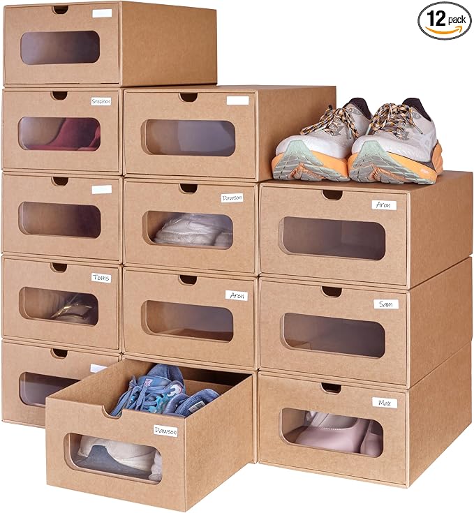 12 Pack Shoe Storage Bins, Waterproof Storage Boxes, Shoe Containers by Ceptcher