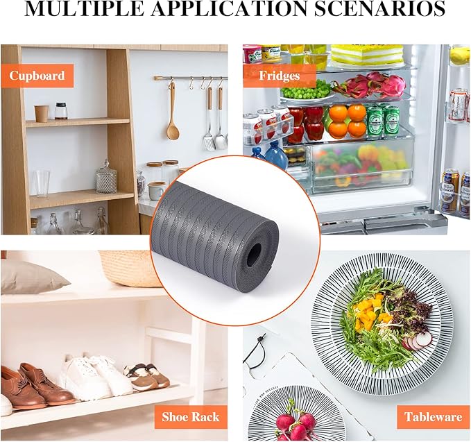 Shelf Liner Non Adhesive, Washable Cabinet Liners for Shelves, Waterproof Durable Non-Slip Drawer Liners for Kitchen Cabinets, Cupboard, Pantry, Gray 12" X 20'