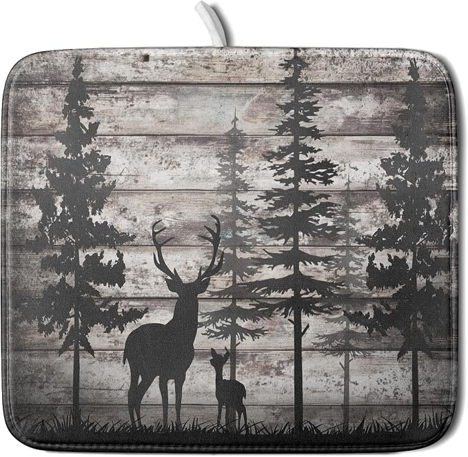 Forest Deer Dish Drying Mat Wildlife Animal Decorative Microfiber Dishes Pad by Giwawa