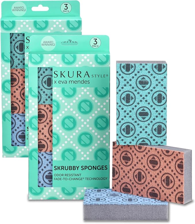 Skura Style x Eva Mendes Kitchen Dish Sponges 6 Pack, Odor Free Non-Scratch by SKURASTYLE