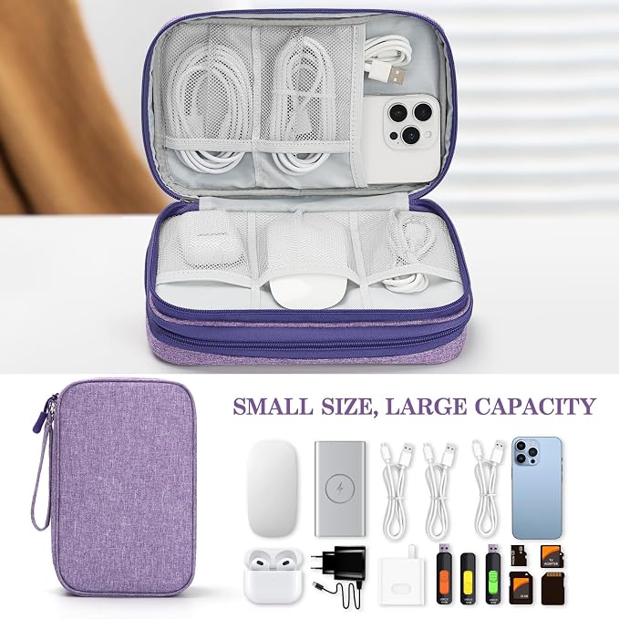 FYY Electronic Organizer, Travel Tech Pouch Bag, Dark Purple | Wrist Strap - Image 6