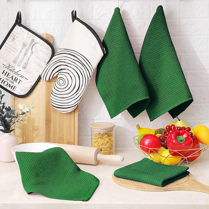 Homaxy 100% Cotton Waffle Weave Kitchen Dish Cloths 6-Pack, Forest | 12 x 12 - Image 6
