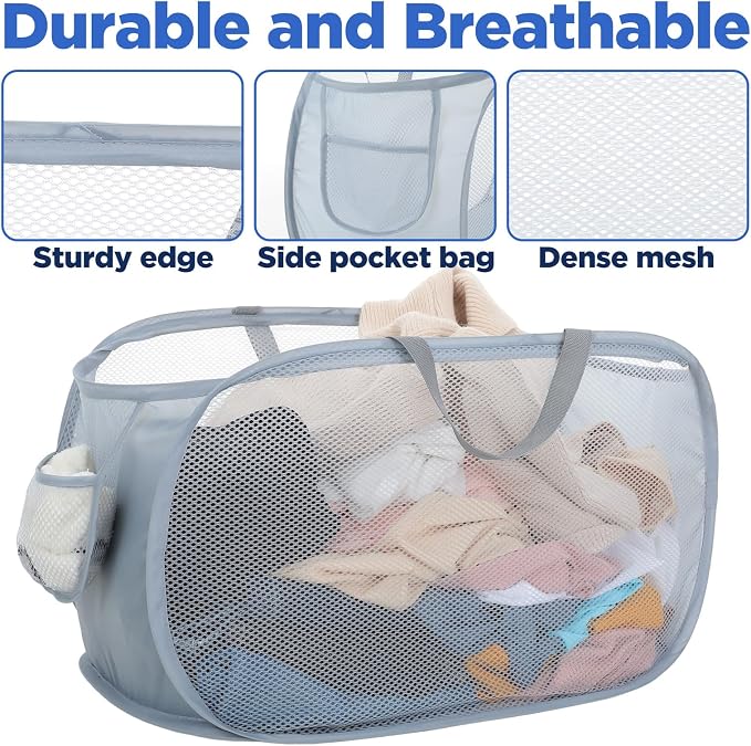 Foldable Laundry Basket Set of 4, Durable Mesh Material, Easy Carry Handles - Image 2