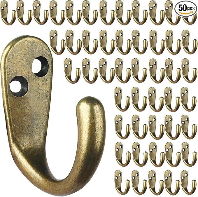 IBosins 50PCS Coat Hooks Wall Mounted Antique Brass Single Prong Robe Hook | by IBosins