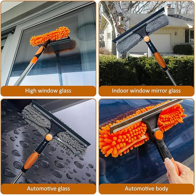 20 ft+ Reach Squeegee Window Cleaner Duster 2 in 1 Rotatable Window Cleaning - Image 5