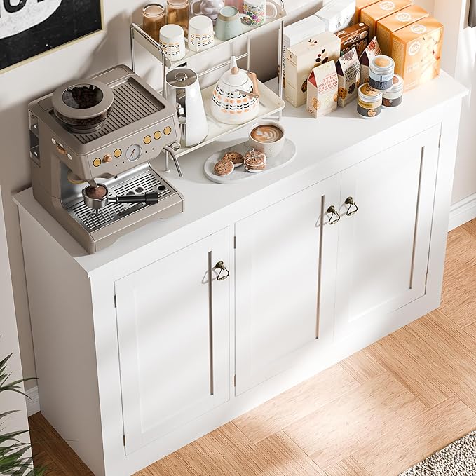 Cozy Castle Buffet Cabinet with Storage - Kitchen Storage Cabinet Wood Console Table Coffee Bar Accent Cabinets for Living Room Dining Room Entryway White 44.5" W