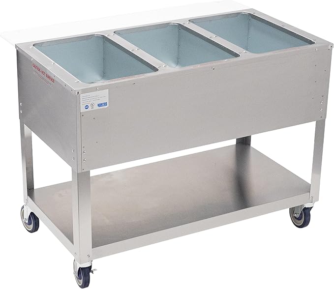 Kratos Commercial Mobile Electric Steam Table/Hot Food Table, 3 Wells, Stainless Steel, NSF 120V (28W-197)