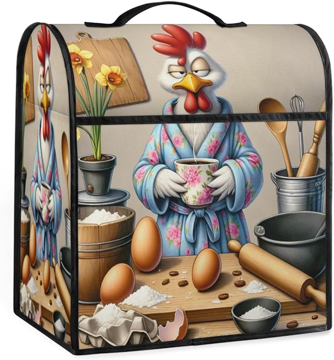 Kitchen Aid Mixer Cover Flower Rooster Funny Stand Mixer Cover Compatible with 6-8 Quarts Stand Mixers, Dust Covers with Zipper Pocket Foldable Washable Kitchen Aid Organizer Bag