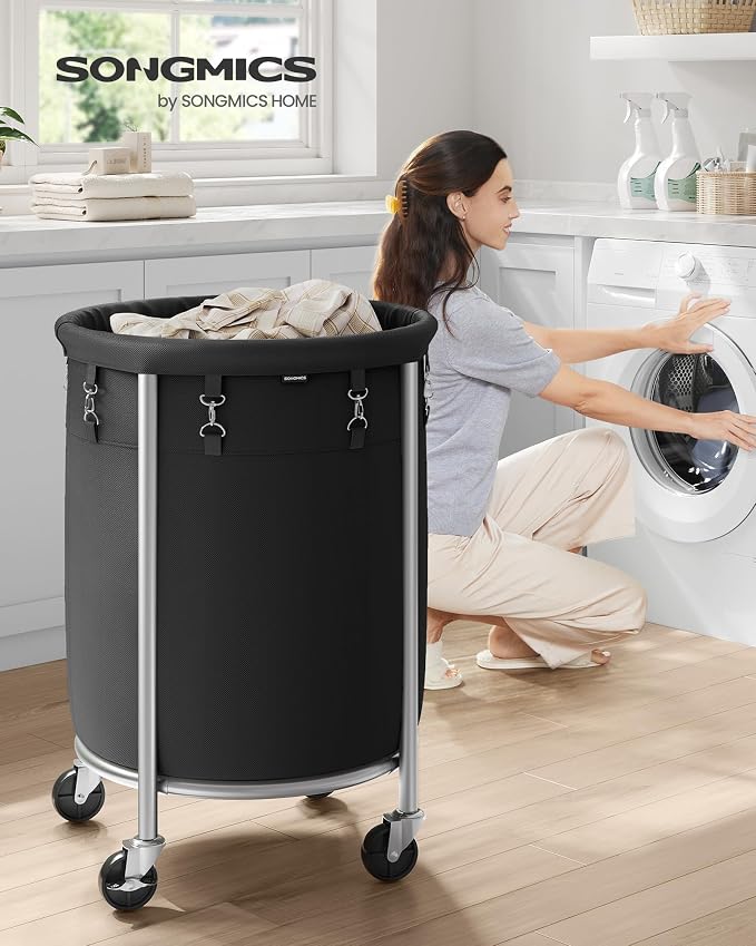 SONGMICS Laundry Basket with Wheels, Steel Frame, Removable Bag - Image 2