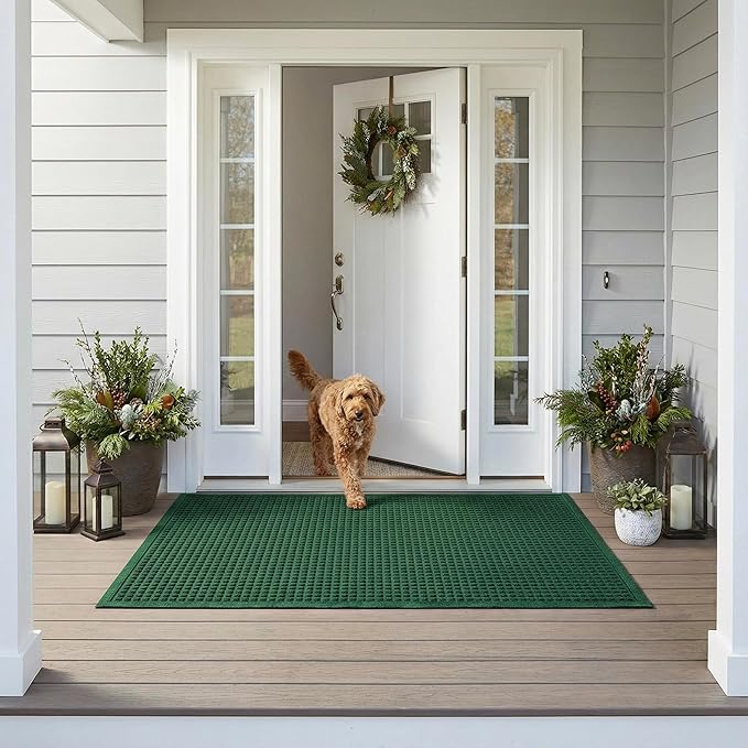 Ecomills Rubber Doormat, Extra Large, 36" x 60", Green, XL, Absorbent Indoor Outdoor, Stain Resistant, Rubber Non Slip Backing, Heavy Duty, Durable
